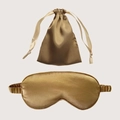 Golden silk sleep mask set with matching drawstring pouch for travel and eye protection - Bronze Gold