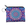 Macro shot of mandala pattern fabric coin purse with durable metal keychain - Blue Pink Mandala