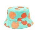 Détail d'un chapeau bob vert menthe avec motifs citrouille et coutures de bord renforcées - Tour de Tête 52-54cm / Vert clair