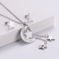 Star and moon jewelry set with mother of pearl shell inlay in polished stainless steel - Silver Color (Moon & Star Set)