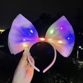 LED purple mesh bow headband with colorful lights for New Year festive night celebrations - Bow Headband / Mesh Pink + Colorful Light