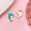 Cute blue and white enamel dolphin charms with gold trim for DIY jewelry making - Lake Blue Enamel Alloy Dolphin