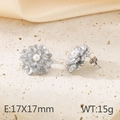 Silver matte flower earrings with a white pearl center on silk fabric, 17x17mm size - Matte Flower Silver (KE115115-SP)
