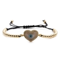 Adjustable gold heart evil eye beaded bracelet with cubic zirconia and black woven cord - Copper Beads Black Cord Heart Evil Eye / Copper Beads Black Rope