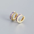 Gold-plated S925 sterling silver hoop earrings set with purple square-cut zircons - Gold with Square Array Purple