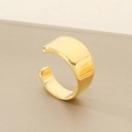 Vue macro d'une bague large en acier inoxydable doré avec une finition polie brillante - US 6
