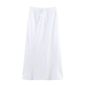 Women's white linen midi skirt with adjustable drawstring elastic waist in A-line silhouette - XS / White