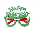 Sparkly green Happy New Year glasses with holly and snowflakes for holiday parties - Green Happy New Year Glasses