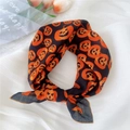 Halloween-Vierecktuch aus Baumwoll-Leinen mit orangefarbenem Kürbismuster auf Schwarz - 55*55CM / 6B Halloween Kürbis Monster Schwarz
