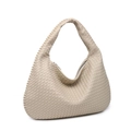 Beige woven leather shoulder bag in crescent shape with detailed hobo style texture - Off White