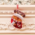 Calza di Natale con renna in tessuto rosso e bordo in peluche grigio per decorazione - Cervo