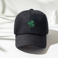 Cappellino da baseball in cotone nero con ricamo a quadrifoglio verde e stile pulito - Taglia unica / Nero