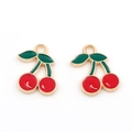 Mini pendentif cerise en alliage avec émail rouge et vert et bords dorés pour bijoux DIY - Cerise Rouge