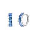 Silver-plated hoop earrings featuring rectangular blue zircon stones in a sleek setting - Silver with Blue Baguette Zircon Hoop