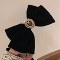 Französische Vintage-Haarklammer aus schwarzem Samt mit Rose und Kunstperlen - Schwarz Kurze Federclip