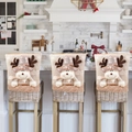 Dreiteiliges Set beige Weihnachtsstuhlbezüge mit Rentier und rosa Paillettenhut - Weihnachtsrentier / 58x51cm