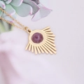 Golden sunburst fan necklace with purple stone pendant on high-quality O-chain - Purple