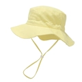 Detail of light yellow cotton sun hat featuring adjustable windproof drawstring and buckle - M (52-54cm) / Yellow
