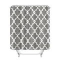 Grey and white Moroccan geometric polyester shower curtain with metal hooks on bathtub - Grey Trellis Pattern