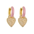 Pink enamel heart-shaped earrings with micro-pave crystals in a gold-plated finish - Pink Full Rhinestone