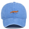 Unisex sky blue washed cotton baseball cap featuring detailed walking fox embroidery - Light Blue