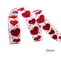 25mm white satin ribbon with dense red heart pattern for Valentine's Day gift wrapping - Red Hearts (White Base) / 25mm Width x 10 Yards Length