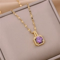 Gouden vierkante ketting met paarse zirkoon hanger en watergolfketting in sieradendoos - Paarse Strass Stijl (8983)