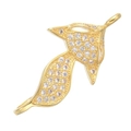 Golden fox pendant connector with sparkling clear cubic zirconia for jewelry making - Gold Fox Head Micro-Pave (L0192-A)
