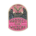 Dark aesthetic black moth enamel pin with Protect The Wildlife slogan and pink stars - Protect The Wildlife