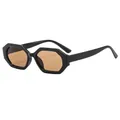 Fashionable black hexagonal sunglasses with brown lenses and sleek vintage thick frames - Black Frame Tea Lens