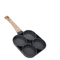 Padella per uova in pietra Maifan con 4 stampi rotondi e manico effetto venatura legno - 4 Fori / Scatola a colori