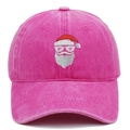 Close-up of Santa Claus embroidery on a vintage washed pink cotton baseball cap - Adjustable / Rose Red