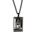 The High Priestess tarot card necklace in black stainless steel with rectangle pendant - The High Priestess / Black