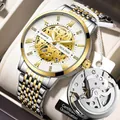 Two-tone automatic watch for men with skeleton dial and stainless steel band - Two-tone White Dial