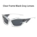 Futuristic cat eye sunglasses with transparent frames and black grey lenses for men and women - Transparent Frame Black Grey Lens