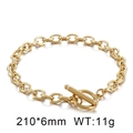 Golden titanium steel toggle clasp chain bracelet, size 210x6mm and 11g weight - Gold Bracelet (KB62312-Z) / 6mm/21cm