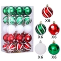 Set di 30 palline di Natale con strisce rosse, verdi e bianche e decorazioni a pois vari - MJCHQ95-FH Set Scatola Quadrata Rosso Bianco Verde / 6cm Set da 30