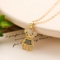 Charming gold-plated bear pendant necklace with sparkling black and clear cubic zirconia - Black and Transparent Zirconia Bear (23654)