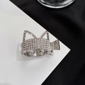 Elegante molletta per capelli a orecchie di gatto con strass argentati per coda alta - Orecchie di Gatto Strass Argento