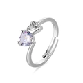 Anello regolabile in argento con zircone tondo e dettaglio a cuore traforato - Forma di Cuore/Zirconia Bianca