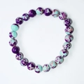 8mm cat eye stone bracelet with purple and turquoise gradient beads in a single loop style - Shoushan Stone Purple