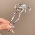 Épingle à cheveux papillon argentée avec perle et pompon pour coiffures élégantes - Noeud en Perle Artificielle (56#) / Argent