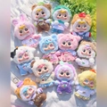 Colorful Labubu plush pendants in assorted outfits displayed on a white fabric background - 1048 Zodiac Animal Series / Random One