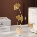 Ornement en métal de feuilles de ginkgo dorées sur base en bois avec taille de 20 cm - Double Feuille De Ginkgo - Or