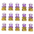 Detailed grid of 15 purple and yellow gradient glitter bear charms for DIY jewelry making - Purple Yellow Glitter Bear