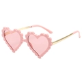 Gafas de sol infantiles rosas de corazón con montura ondulada y patillas doradas - Montura Rosa / Lentes Rosas