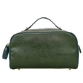 Portable green PU leather makeup bag with gold hardware handles and zipper detail - Green