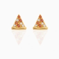 Macro detail of pizza shaped earrings with 18K gold plating and colorful zircons - Pizza Design-Gold