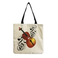 Artistic violin and music notes print on beige linen tote bag with black handles - Colorful Violin Music Notes Style (hm7329)