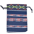 Blue woven cotton drawstring pouch with colorful stripes for jewelry and gift packaging - 10*14cm / Thin Stripes 39